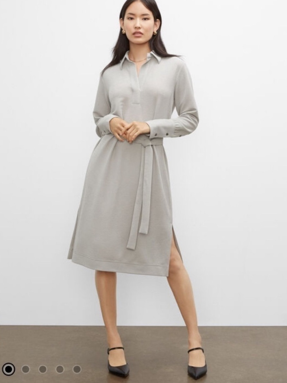 Club Monaco Light Grey Green Midi Shirt Dress with Johnny Collar
